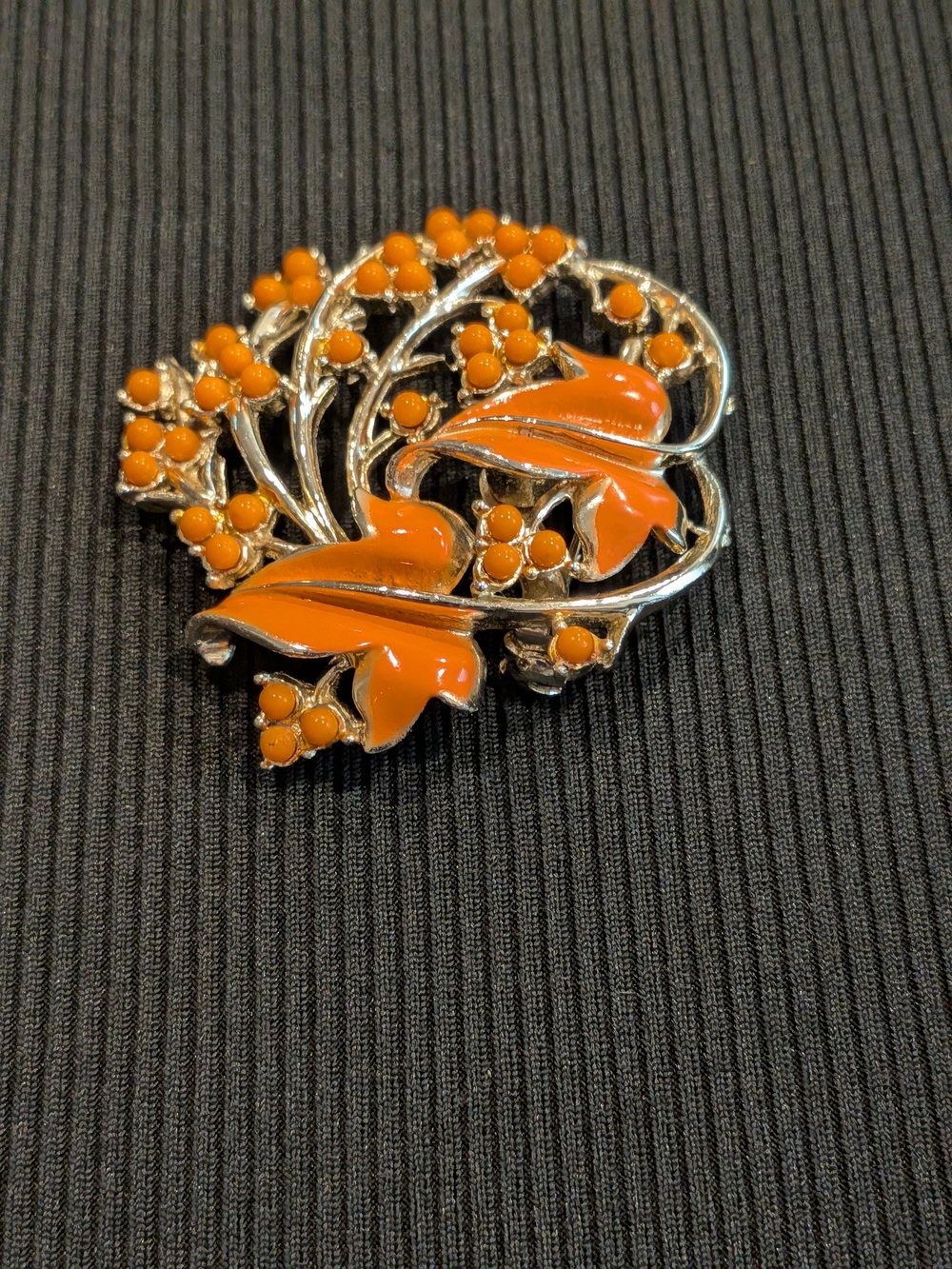 B#5: Vintage 2007s Orange Enamel Floral Leaf Brooch - Women Jewelry